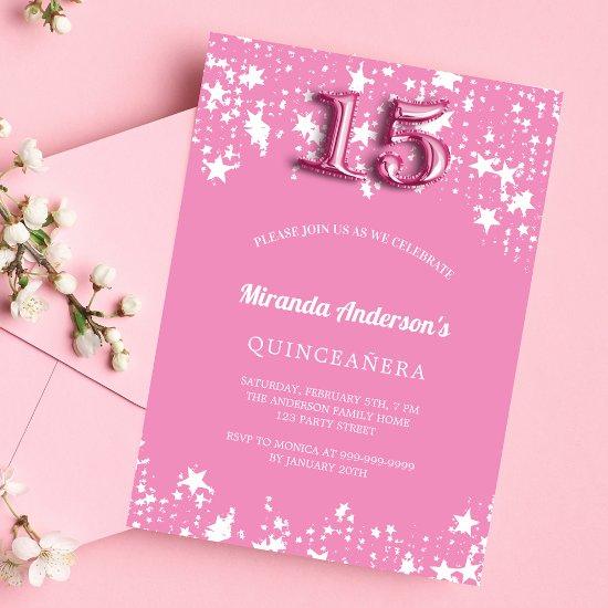 Quinceanera pink white stars luxury