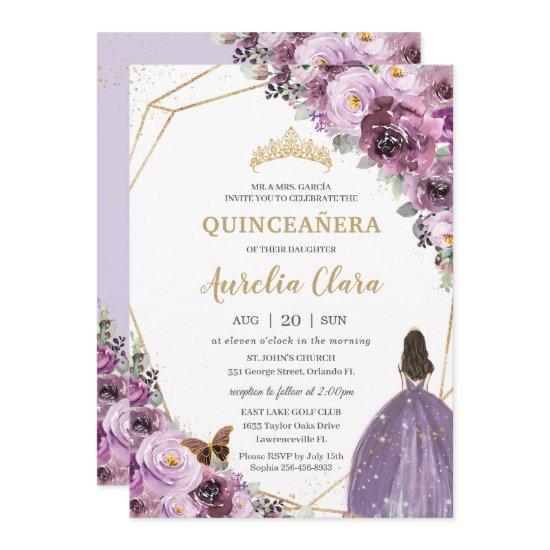 Quinceañera Plum Mauve Purple Floral Mis Quince 15