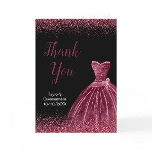 Quinceanera Plum Purple Dress Faux Glitter Thank You Card