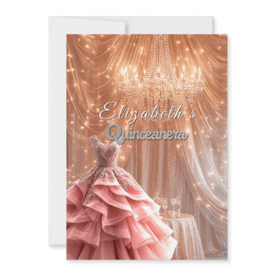 Quinceanera Pretty Pink Gown Chandelier Crown