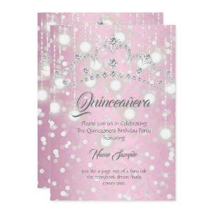 Quinceanera Pretty Pink Silver Diamond Tiara