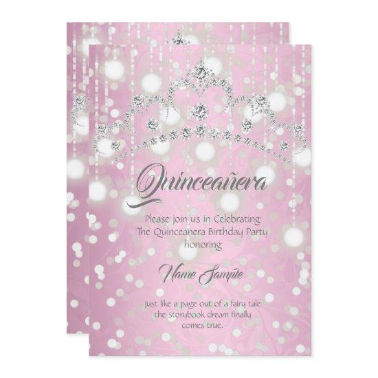 Quinceanera Pretty Pink Silver Diamond Tiara