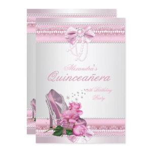 Quinceanera Pretty Pink White Rose High Heel 2