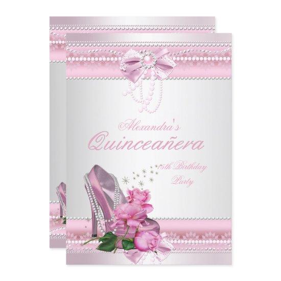 Quinceanera Pretty Pink White Rose High Heel 2