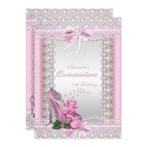Quinceanera Pretty Pink White Rose High Heel