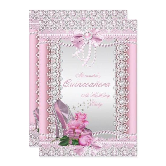 Quinceanera Pretty Pink White Rose High Heel