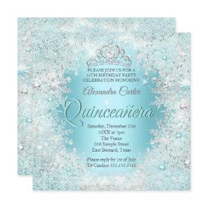 Quinceanera Pretty Silver Teal blue Snowflakes