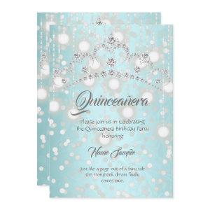 Quinceanera Pretty Teal Silver Diamond Tiara