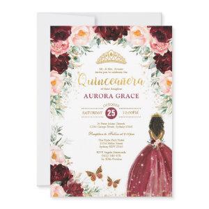 Quinceañera Princess Burgundy Floral Birthday