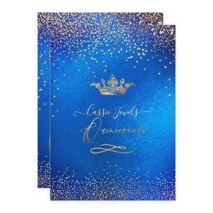 Quinceanera Princess Crown Faux Gold Confetti Blue
