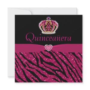 Quinceanera Princess Crown, Heart & Zebra Glitter