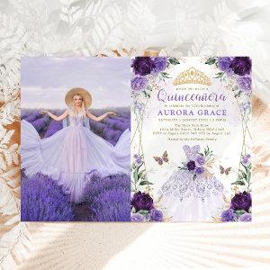 Quinceañera Princess Dress Purple Flower Photo