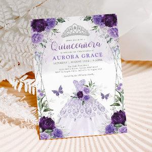 Quinceañera Princess Dress Purple Silver Floral