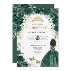 Quinceañera Princess Emerald Green Floral Birthday