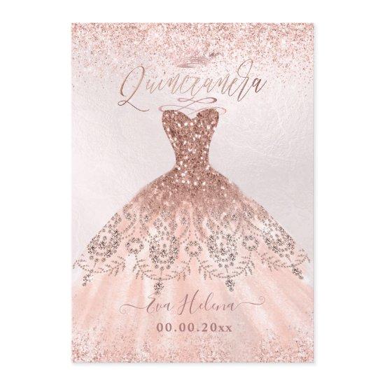 Quinceañera, Princess Faux Rose Gold Tiara+Gown