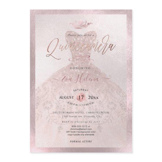 Quinceañera, Princess Faux Rose Gold Tiara+Gown
