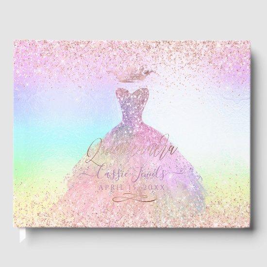 Quinceanera Princess Glitter Gown Cotton Candy Guest Book