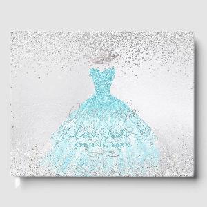 Quinceanera Princess Glitter Gown Ombre Blue Guest Book