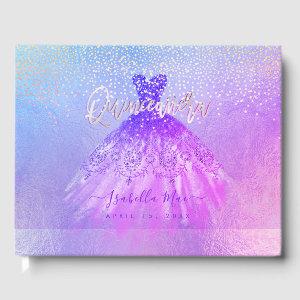 Quinceanera Princess Glitter Gown, Purple Violet Guest Book