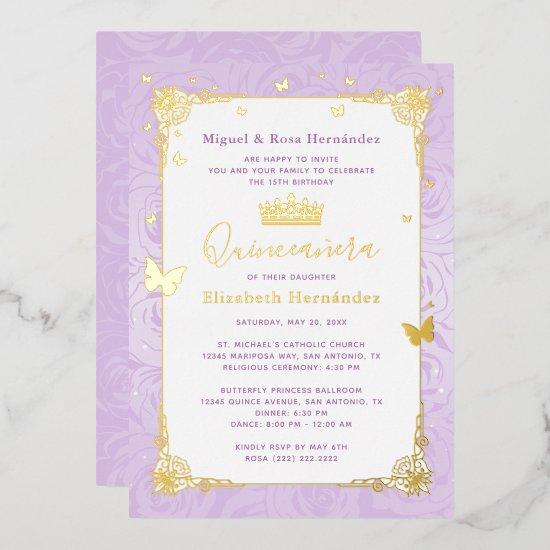 Quinceañera Princess Lilac Purple Floral Foil
