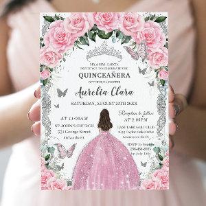 Quinceañera Princess Pink Floral Vintage Silver