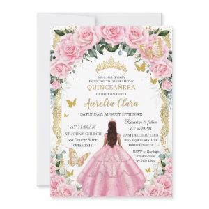 Quinceañera Princess Pink Rose Floral Vintage Gold