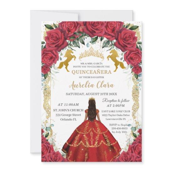 Quinceañera Princess Red Roses Floral Charro Horse