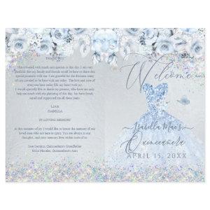 Quinceanera Program Baby Blue Floral Glitter Gown