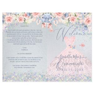 Quinceanera Program Blush Pink Floral Glitter Gown