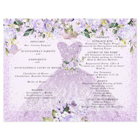 Quinceanera Program Dusty Purple Floral n Gown