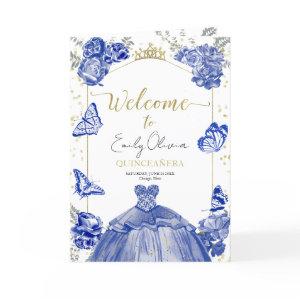 Quinceanera Programs Royal Blue Dress Floral Gold