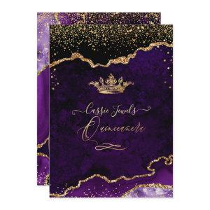 Quinceanera, Purple Agate Faux Gold Confetti Invit