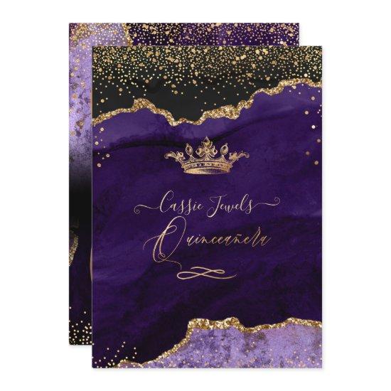 Quinceanera, Purple Agate Faux Gold Confetti