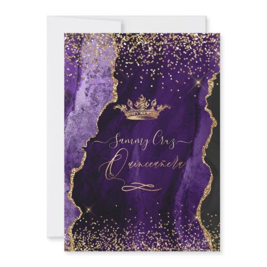 Quinceanera Purple Agate Faux Gold Dust