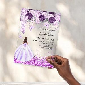 Quinceanera purple ballerina dress florals clear acrylic
