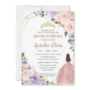 Quinceañera Purple Blush Floral Rose Gold Dress