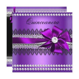 Quinceanera Purple Bow Black Pearl Lace Diamond
