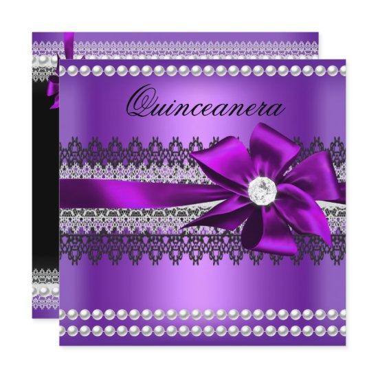 Quinceanera Purple Bow Black Pearl Lace Diamond