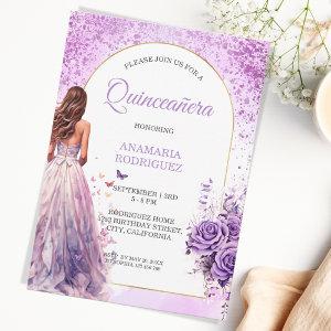 Quinceañera Purple Dress Floral Arch Butterflies