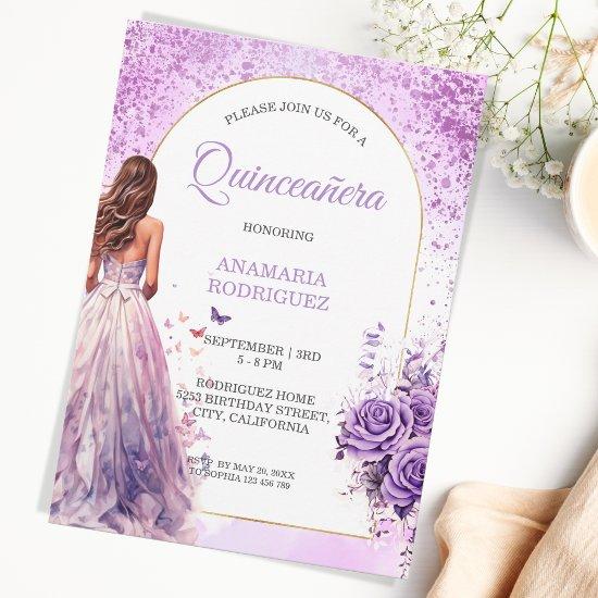 Quinceañera Purple Dress Floral Arch Butterflies