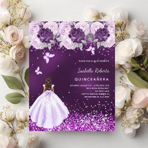 Quinceanera purple dress pink florals
