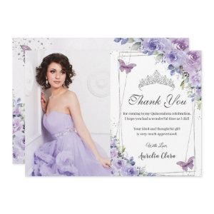 Quinceañera Purple Floral Butterflies 16 Birthday Thank You Card