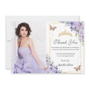 Quinceañera Purple Floral Butterflies 16 Birthday Thank You Card