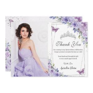 Quinceañera Purple Floral Butterflies 16 Thank You