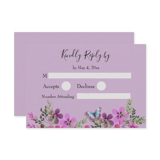 Quinceanera Purple Floral Butterfly RSVP Reply