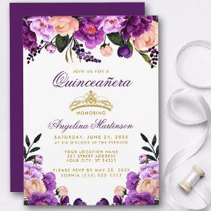 Quinceanera Purple Floral Gold Crown