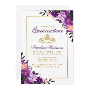 Quinceanera Purple Floral Gold Crown Photo Back