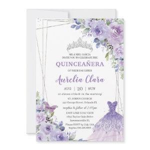 Quinceañera Purple Floral Gown Dress Silver Tiara