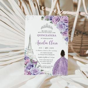 Quinceañera Purple Floral Paris Eiffel Brown Girl