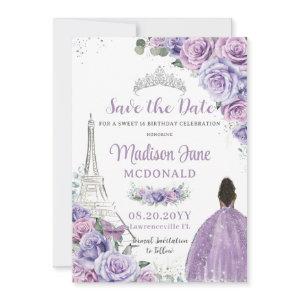 Quinceañera Purple Floral Paris Eiffel Brown Girl Save The Date